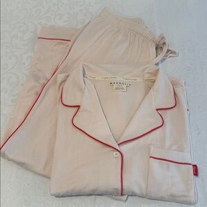 Magnolia Cream Pajama Set with Red Trim